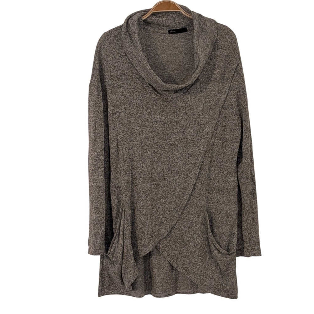 Gibson Womens Large Heather Grey Marled Cowl Neck Tunic Tulip‎ Hem Pullover